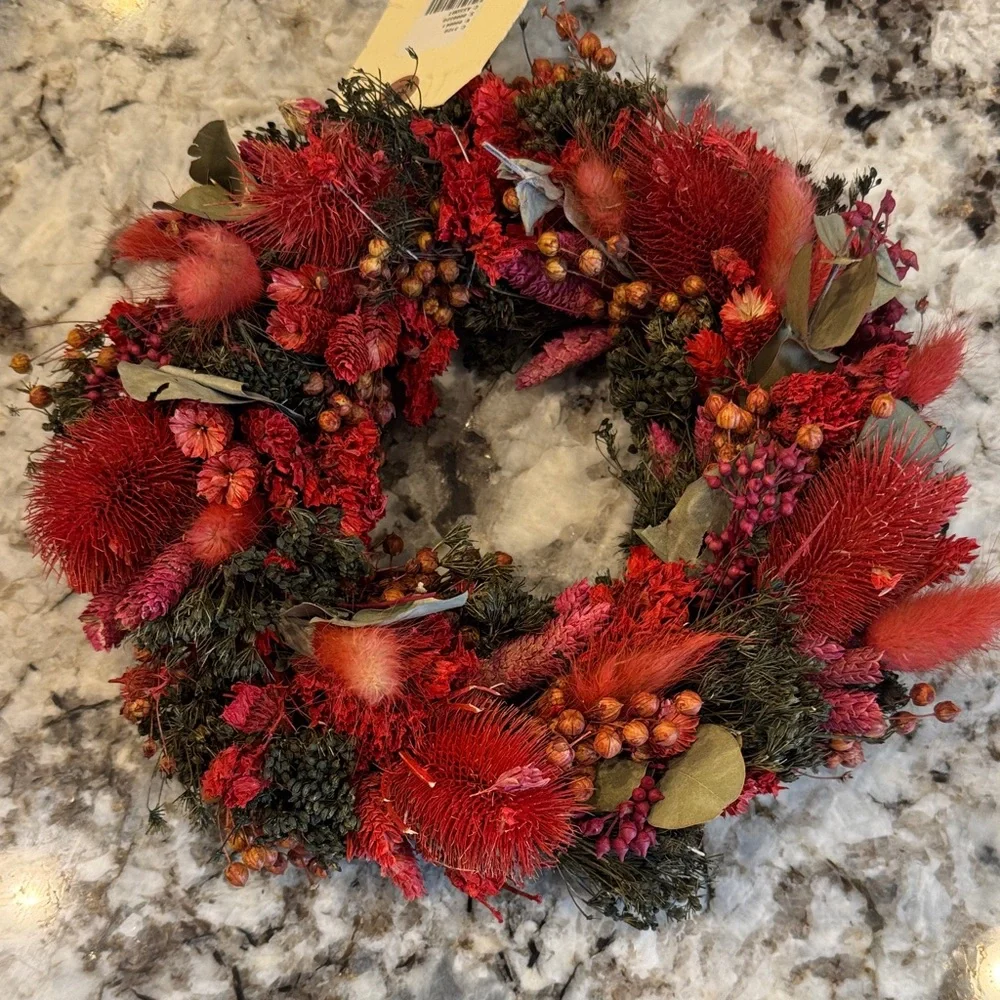 NEW Anthropologie Red Velvet Dried Wreath